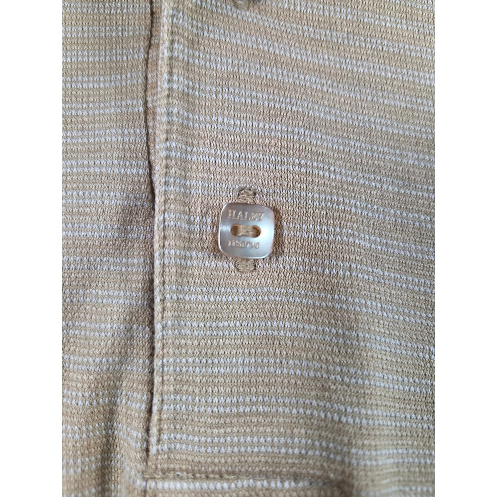 Haley Reserve Golf Shirt Mens XXL Tan Striped 100% Cotton Athletic‎ Oak Hills - Picture 3 of 7